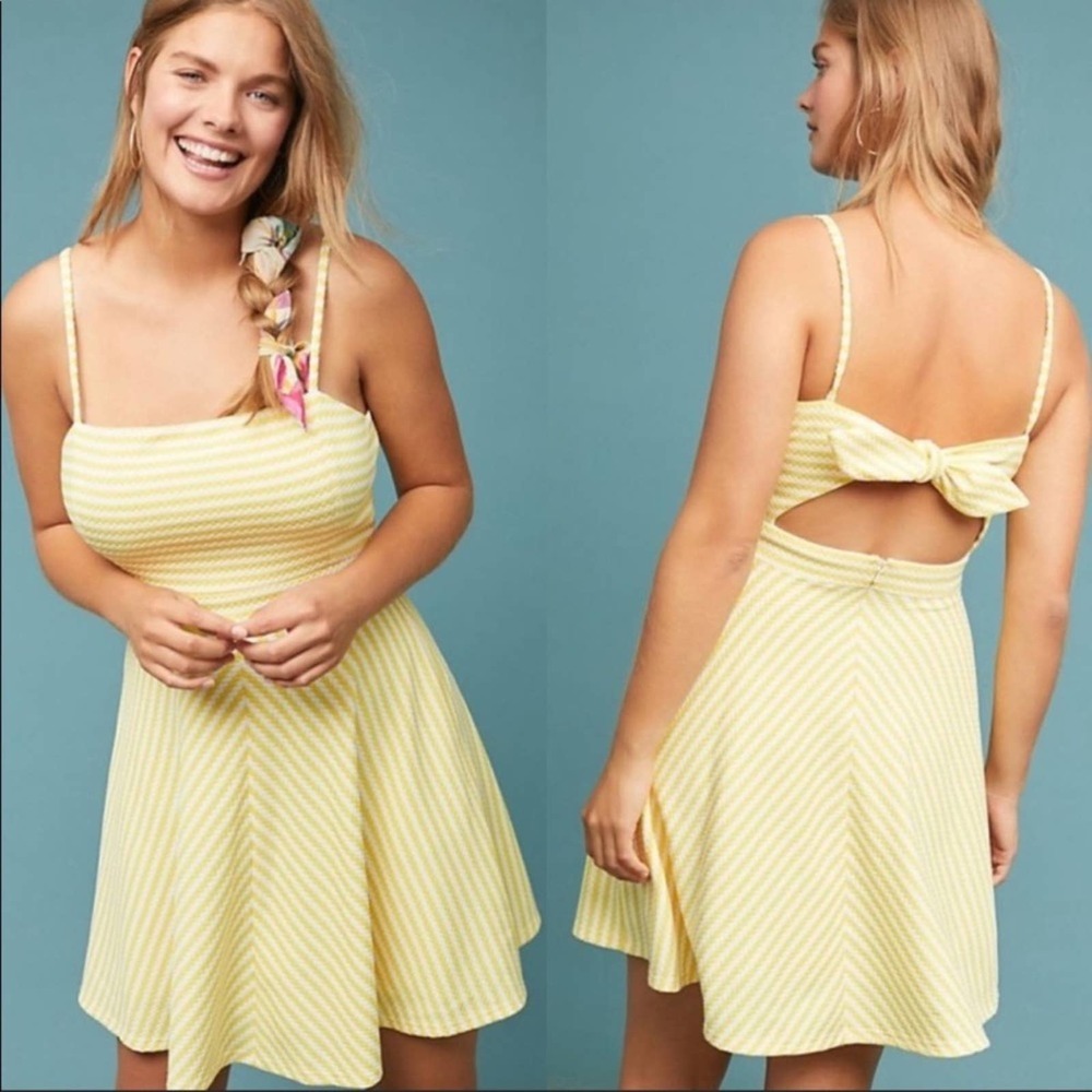 Anthropologie Hutch Molly yellow/ white stripe back cutout flare sundress medium